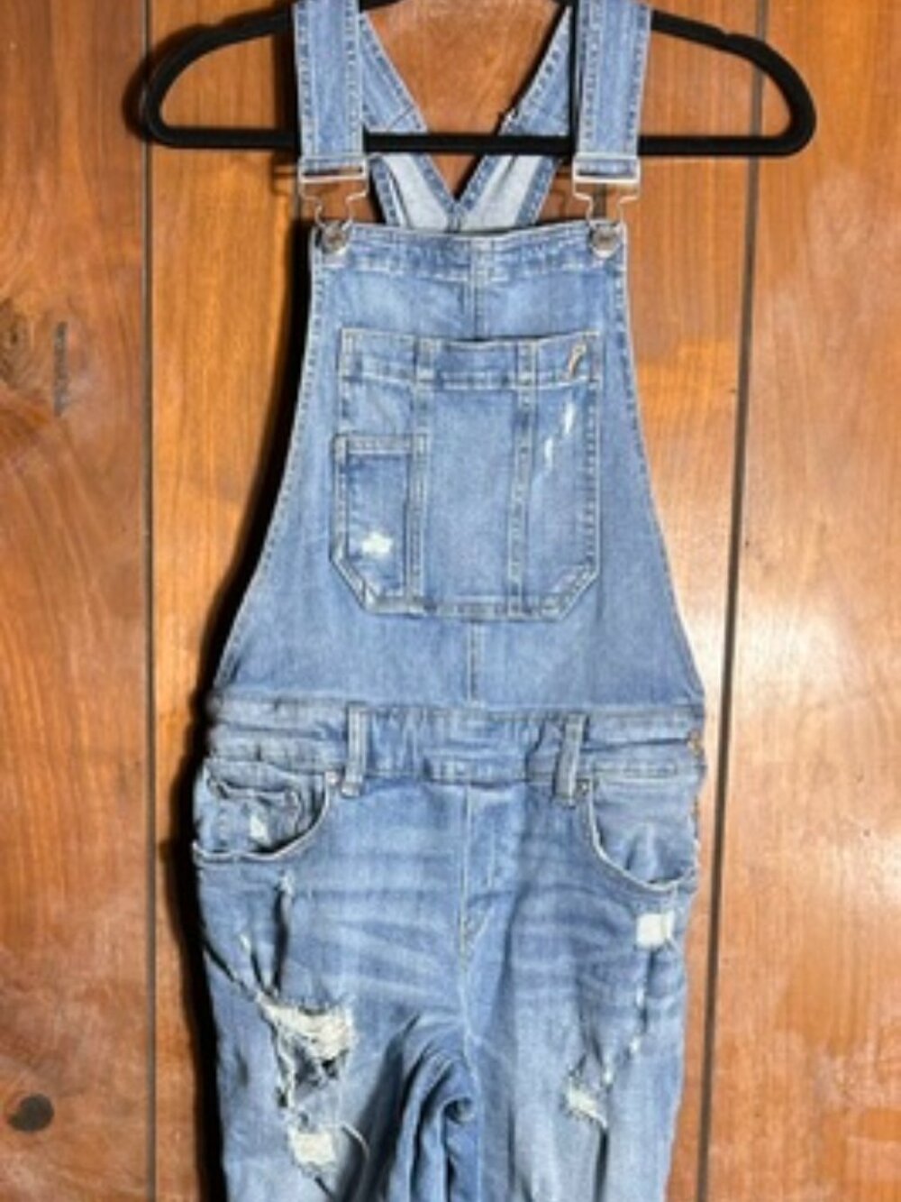 Garage Distressed Overalls Womens Sz Med Adjustable Straps Denim Chewed Hem